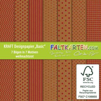 Designpapier - Kraftpapier 12"x12" 220gr "Basic Set" in weihnachtsrot