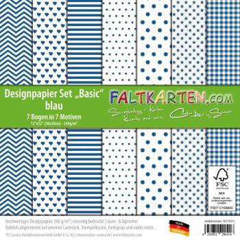 Designpapier 12"x12" 170gr "Basic Set" in blau