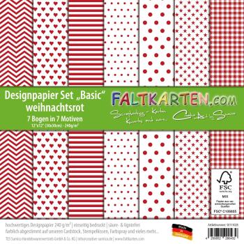 Designpapier 12"x12" 170gr "Basic Set" in weihnachtsrot