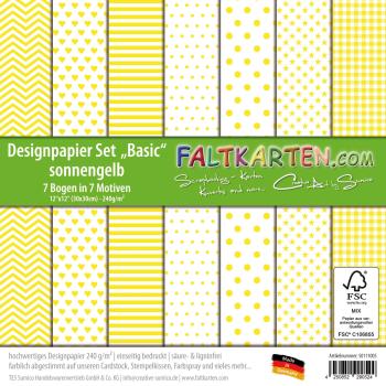 Designpapier 12"x12" 170gr "Basic Set" in sonnengelb