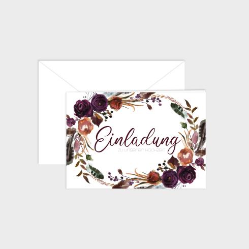 Einladung "Boho Violett-Flower" DIN B6 Klappkarte