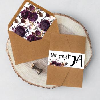 Briefumschlag B6 mit Innenfutter "Boho Violett-Flower"