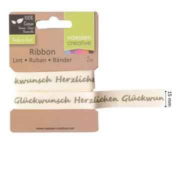 Vaessen Motivband/Text 15mm "Herzlichen Glückwunsch" 2m