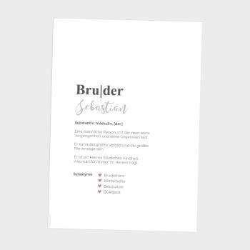 Definitionsposter "Bruder 1" | Geschenkidee | Personalisiert | individuelles Bild | Wörterbuch