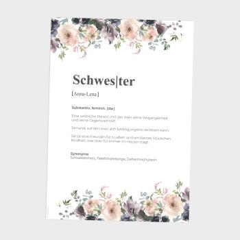 Definitionsposter "Schwester 2" | Geschenkidee | Personalisiert | individuelles Bild | Wörterbuch