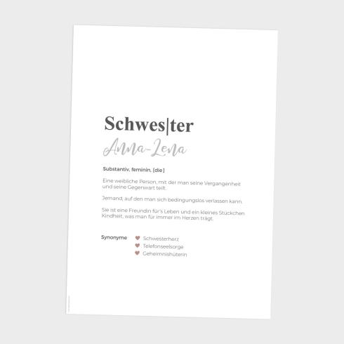 Definitionsposter "Schwester 1" | Geschenkidee | Personalisiert | individuelles Bild | Wörterbuch