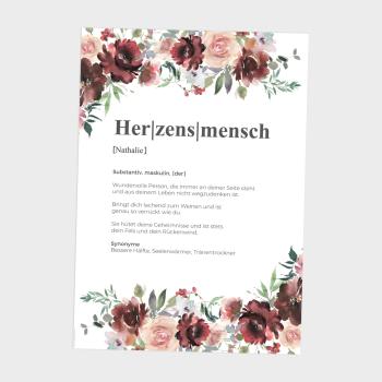 Definitionsposter "Herzensmensch 2" | Geschenkidee | Personalisiert | individuelles Bild | Wörterbuch