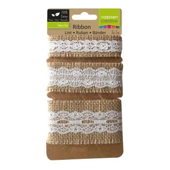 Vaessen Creative - Naturband - Assortiment Juten Band/Lace Naturel/Ivory - Ribbon 