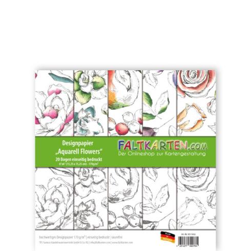 Designpapier 6"x6" 170gr "Aquarell Flowers" 20 Bogen