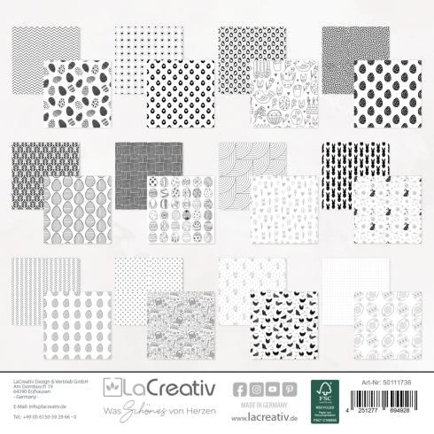 LaCreativ - Designpapier "Ostern Black & White" Paper Pack 6x6" - 24 Bogen