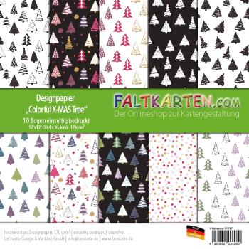 Designpapier 12"x12" 170gr "Colorful X-MAS Tree" 10 Bogen