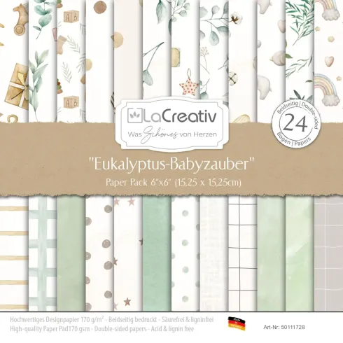 LaCreativ - Designpapier "Eukalyptus-Babyzauber" Paper Pack 6x6" - 24 Bogen