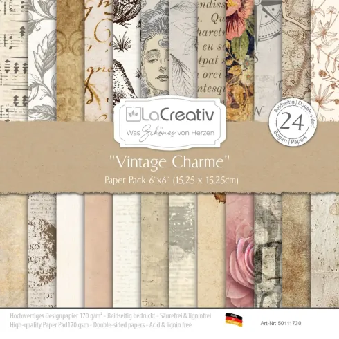 LaCreativ - Designpapier "Vintage Charme" Paper Pack 6x6" - 24 Bogen