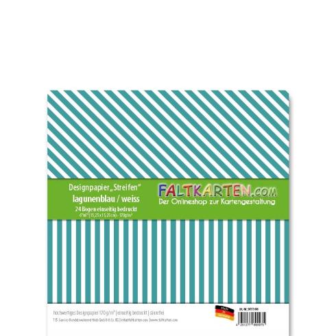 Designpapier 6"x6" 170gr "Streifen" lagunenblau 24 Bogen