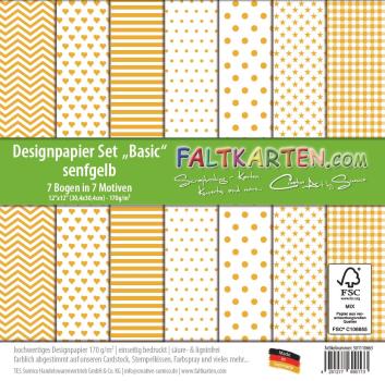 Designpapier 12"x12" 170gr "Basic Set" in senfgelb