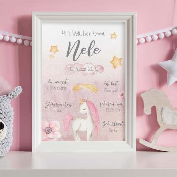 Geburtsposter "Baby Unicorn" | Geburtstafel | Geburtsdaten | Geburtsbild | Geburt Geschenk