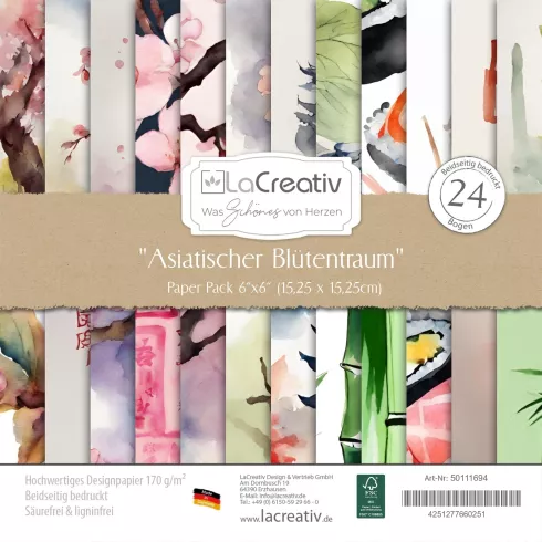 LaCreativ - Designpapier "Asiatischer Blütentraum" Paper Pack 6x6" - 24 Bogen