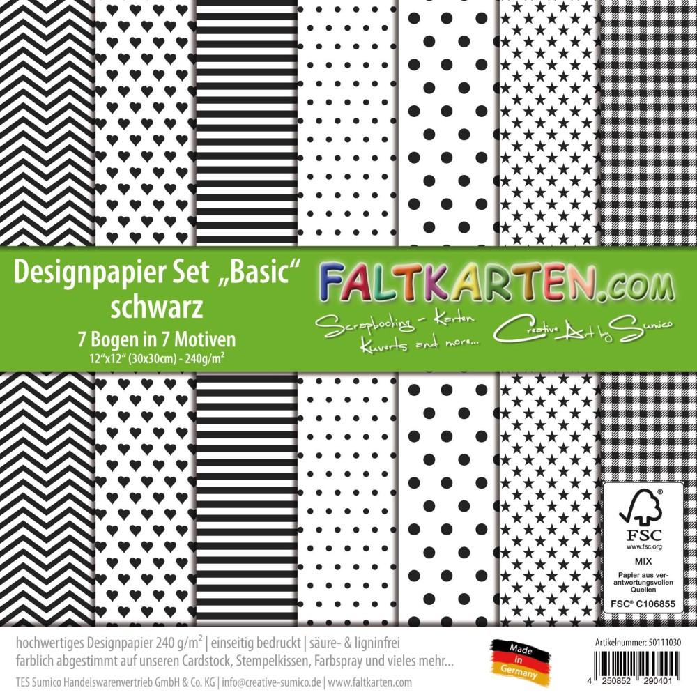 Designpapier 12"x12" 170gr "Basic Set" in schwarz