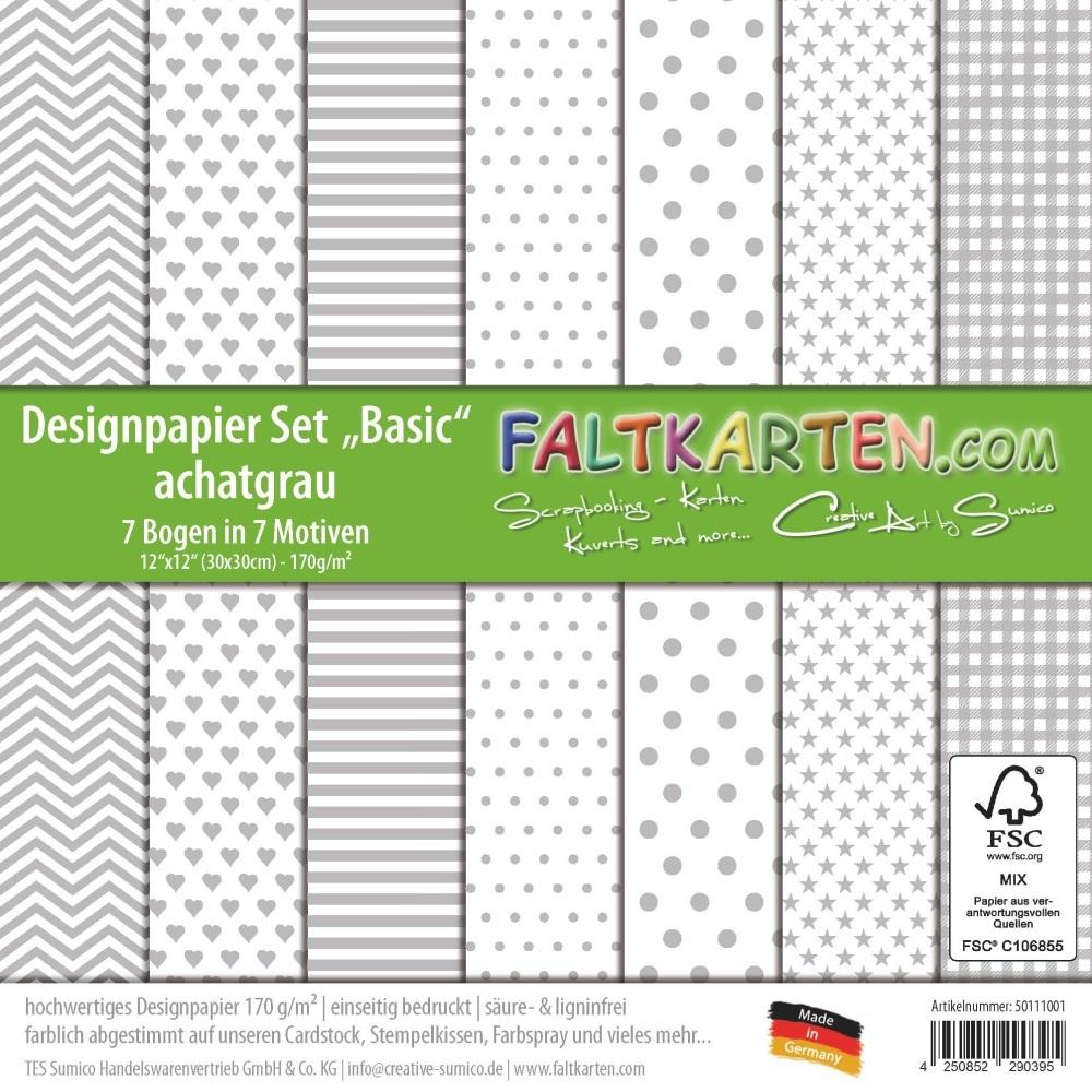 Designpapier 12"x12" 170gr "Basic Set" in achatgrau