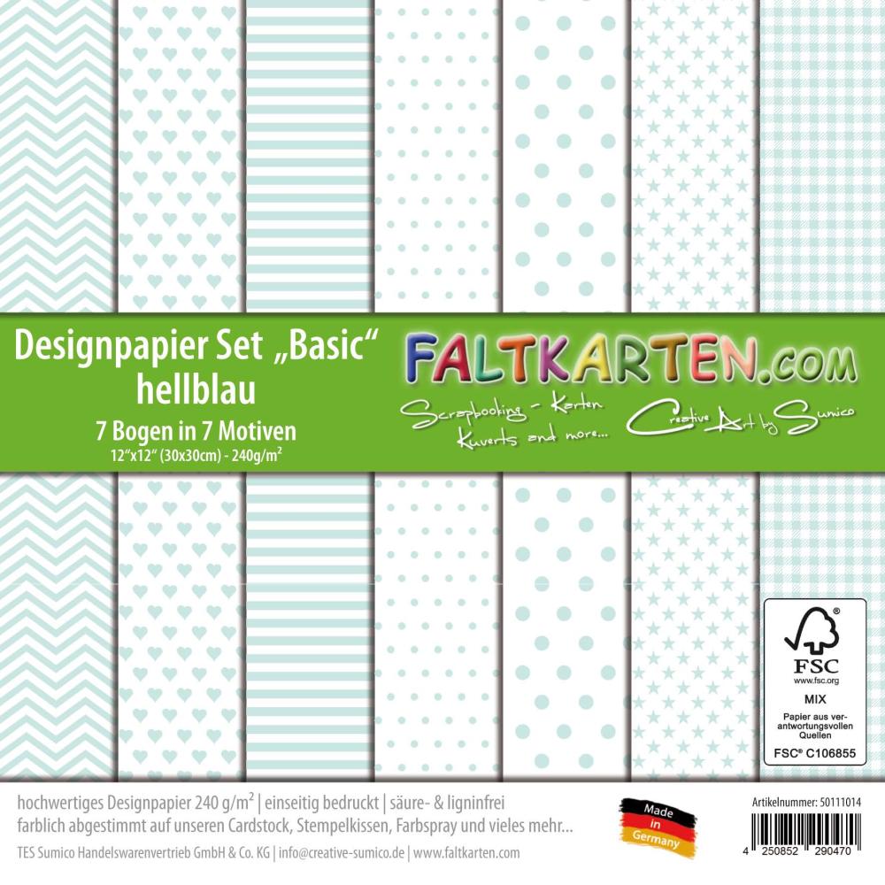 Designpapier 12"x12" 170gr "Basic Set" in hellblau