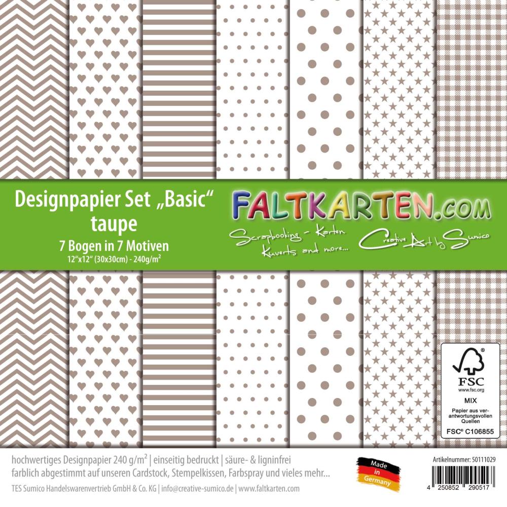 Designpapier 12"x12" 170gr "Basic Set" in taupe