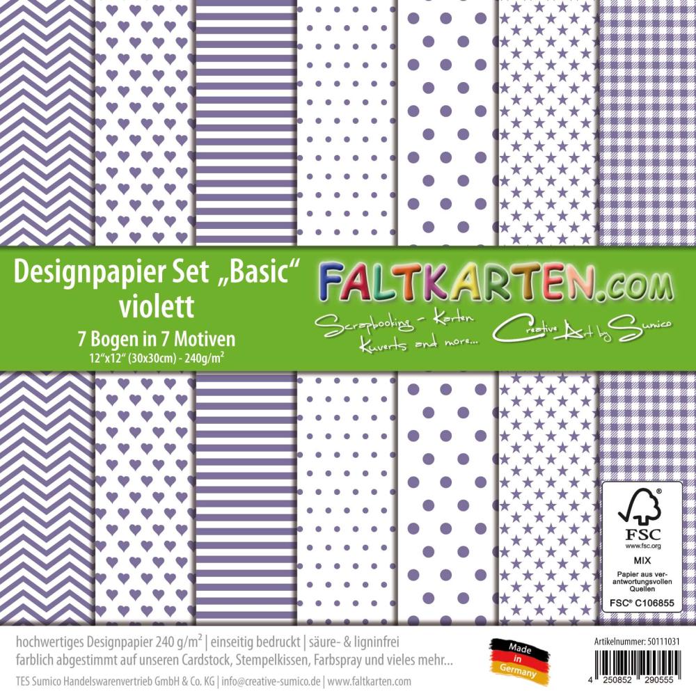 Designpapier 12"x12" 170gr "Basic Set" in violett