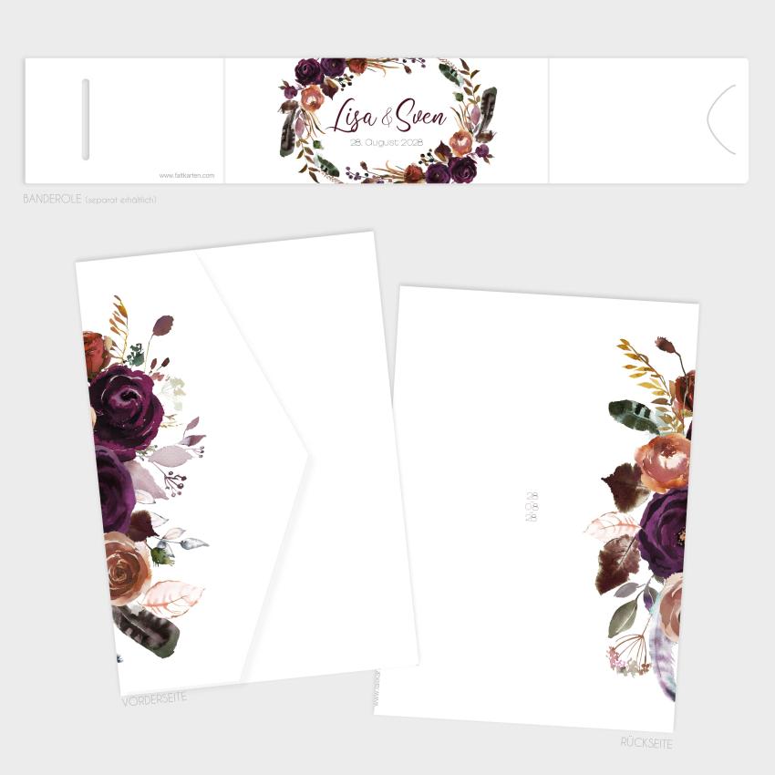 Pocketfold Einladung "Boho Violett-Flower" B6