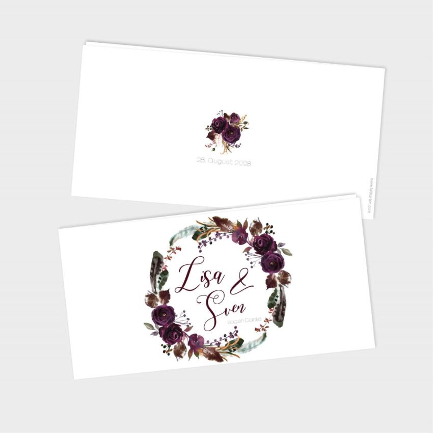 Einladung "Boho Violett-Flower" DIN Lag Klappkarte