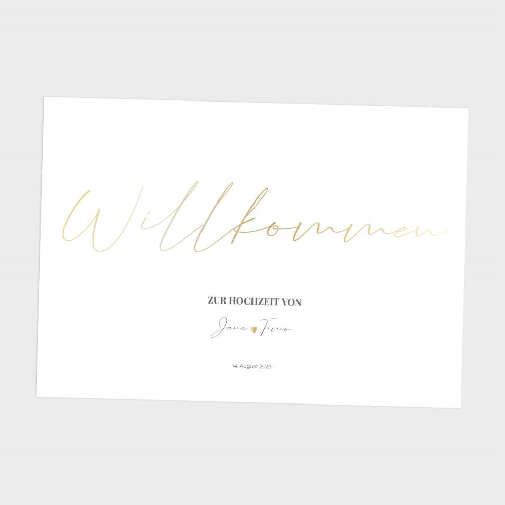Metallicposter "Willkommen 2" | Goldposter | Willkommensschild | Hochzeitstafel | Personalisiertes Poster