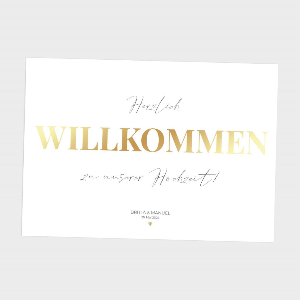 Metallicposter "Willkommen" | Goldposter | Willkommensschild | Hochzeitstafel | Personalisiertes Poster
