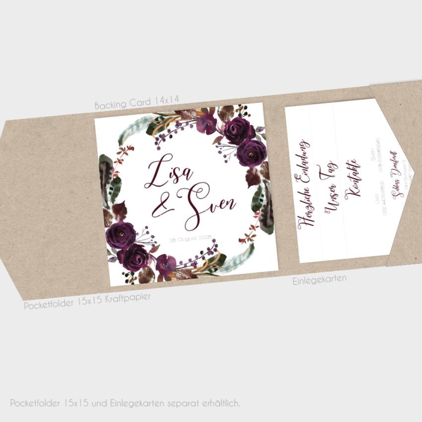 Einlegekarte "Boho Violett-Flower" 13x13