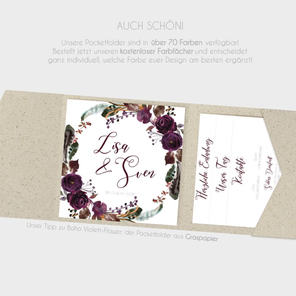 Einlegekarte "Boho Violett-Flower" 13x13
