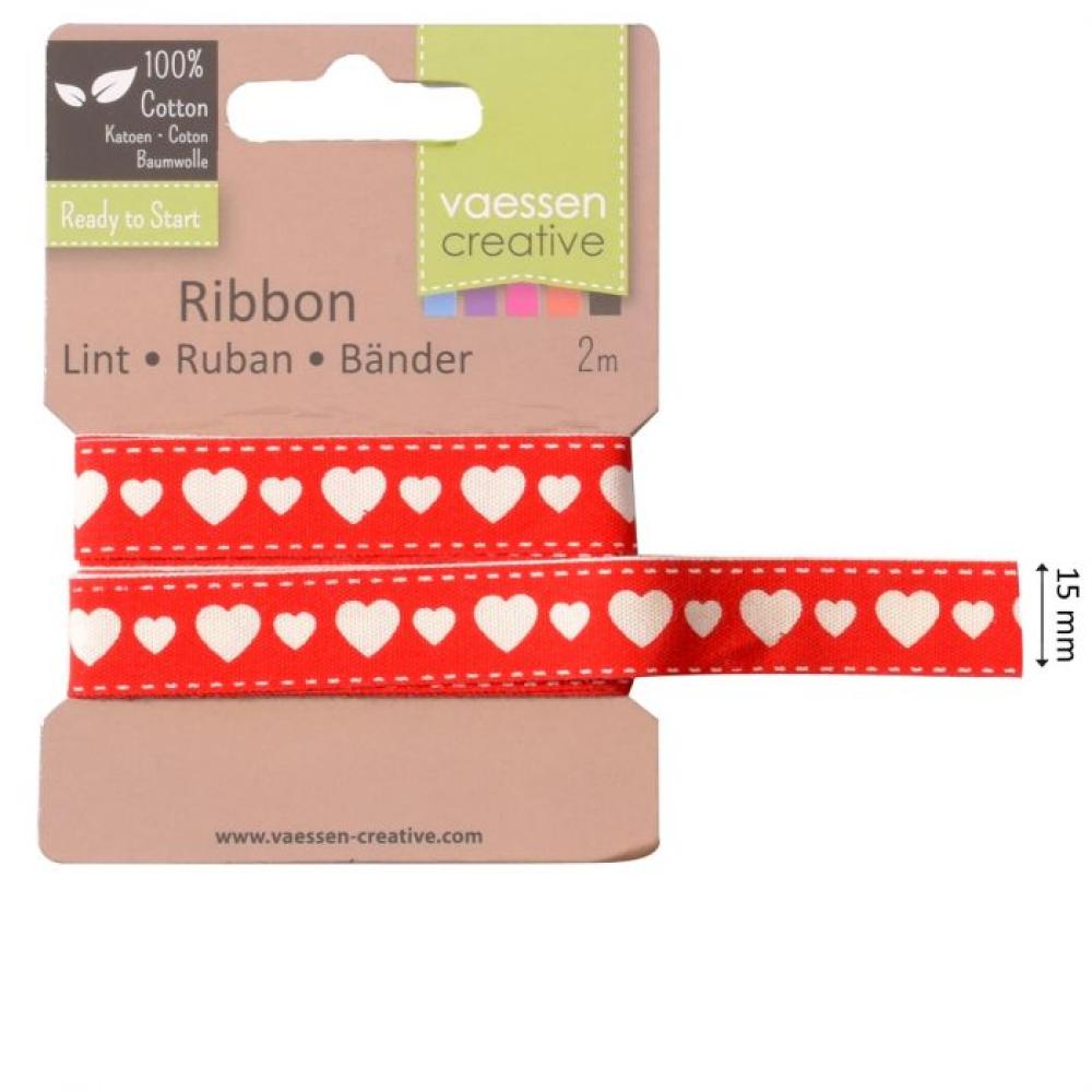 Vaessen Motivband 15mm "Herz - Rot" 2m