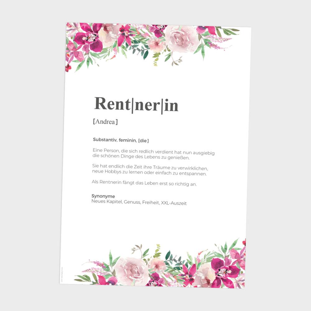 Definitionsposter "Rentnerin 2" | Geschenkidee | Personalisiert | individuelles Bild | Wörterbuch