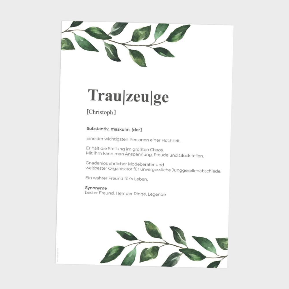 Definitionsposter "Trauzeuge 2 | Geschenkidee | Personalisiert | individuelles Bild | Wörterbuch