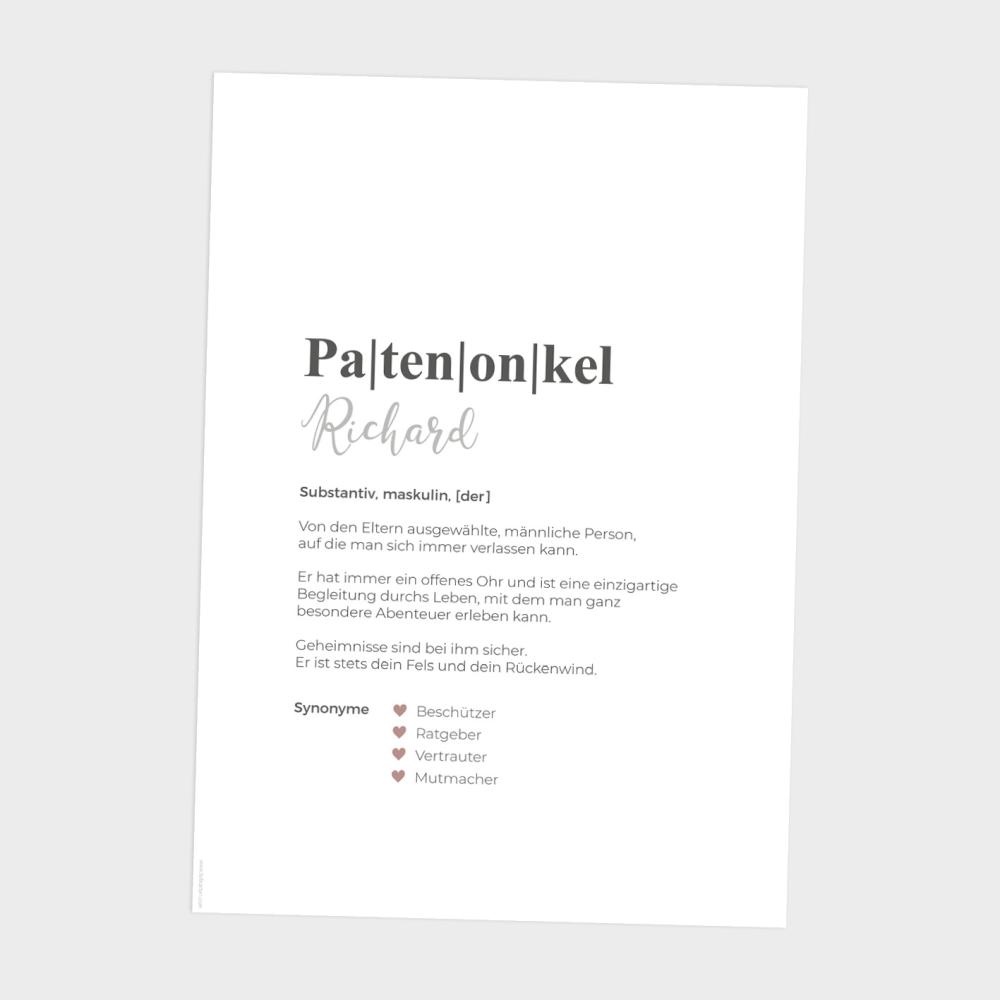 Definitionsposter "Patenonkel 1" | Geschenkidee | Personalisiert | individuelles Bild | Wörterbuch