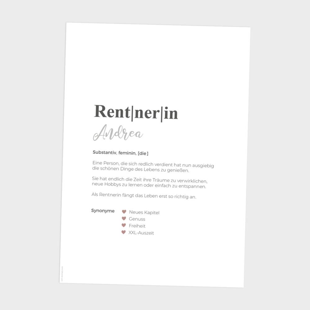 Definitionsposter "Rentnerin 1" | Geschenkidee | Personalisiert | individuelles Bild | Wörterbuch