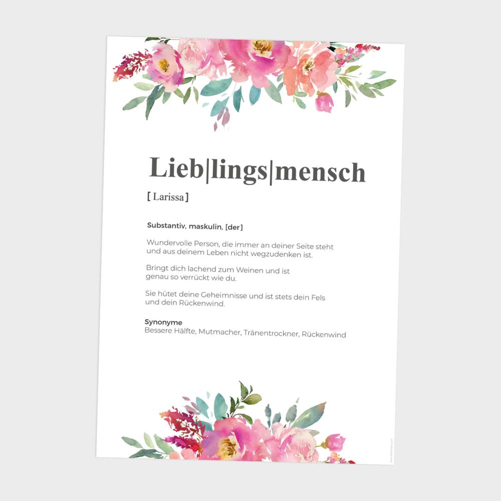 Definitionsposter "Lieblingsmensch 2" | Geschenkidee | Personalisiert | individuelles Bild | Wörterbuch