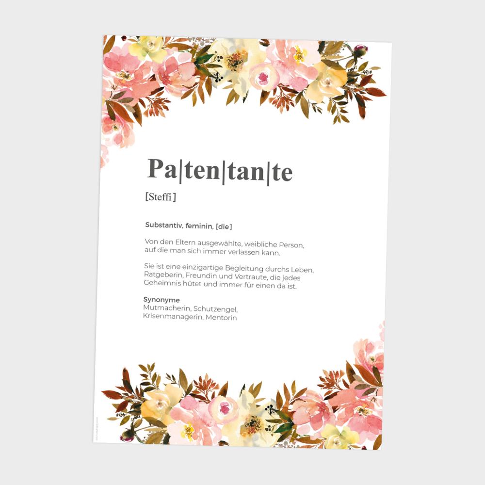 Definitionsposter "Patentante 2" | Geschenkidee | Personalisiert | individuelles Bild | Wörterbuch