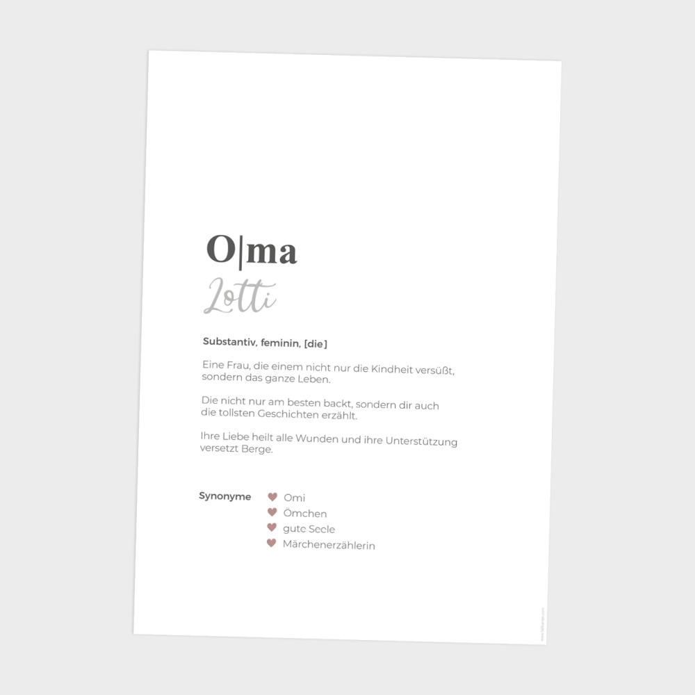 Definitionsposter "Oma 1" | Geschenkidee | Personalisiert | individuelles Bild | Wörterbuch