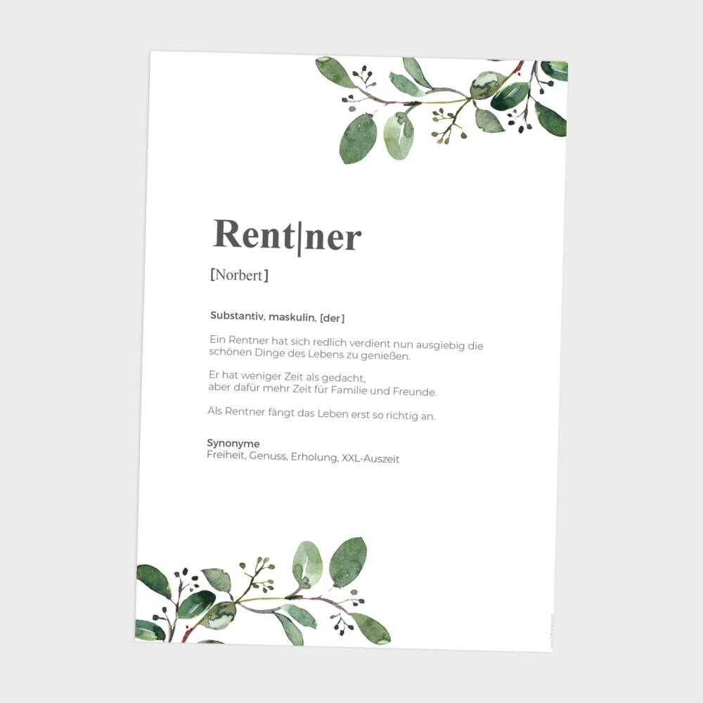 Definitionsposter "Rentner 2" | Geschenkidee | Personalisiert | individuelles Bild | Wörterbuch