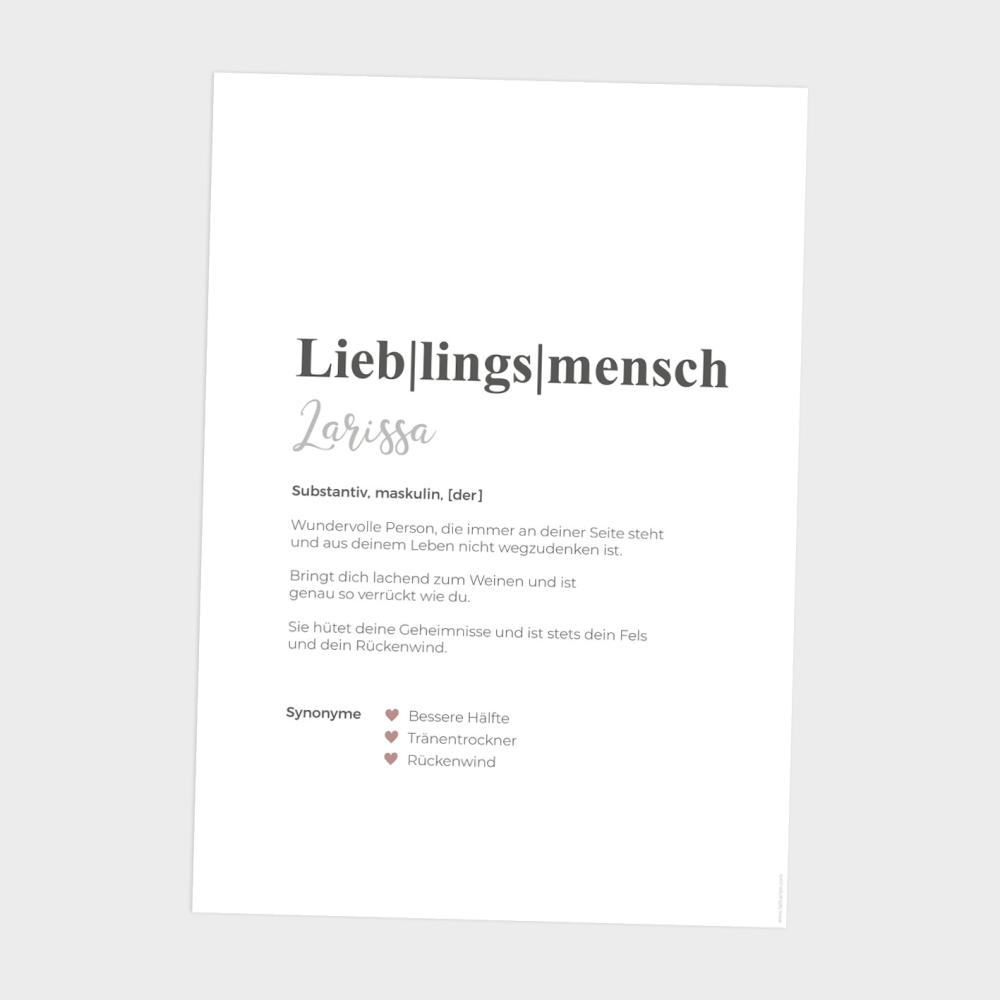 Definitionsposter "Lieblingsmensch 1" | Geschenkidee | Personalisiert | individuelles Bild | Wörterbuch