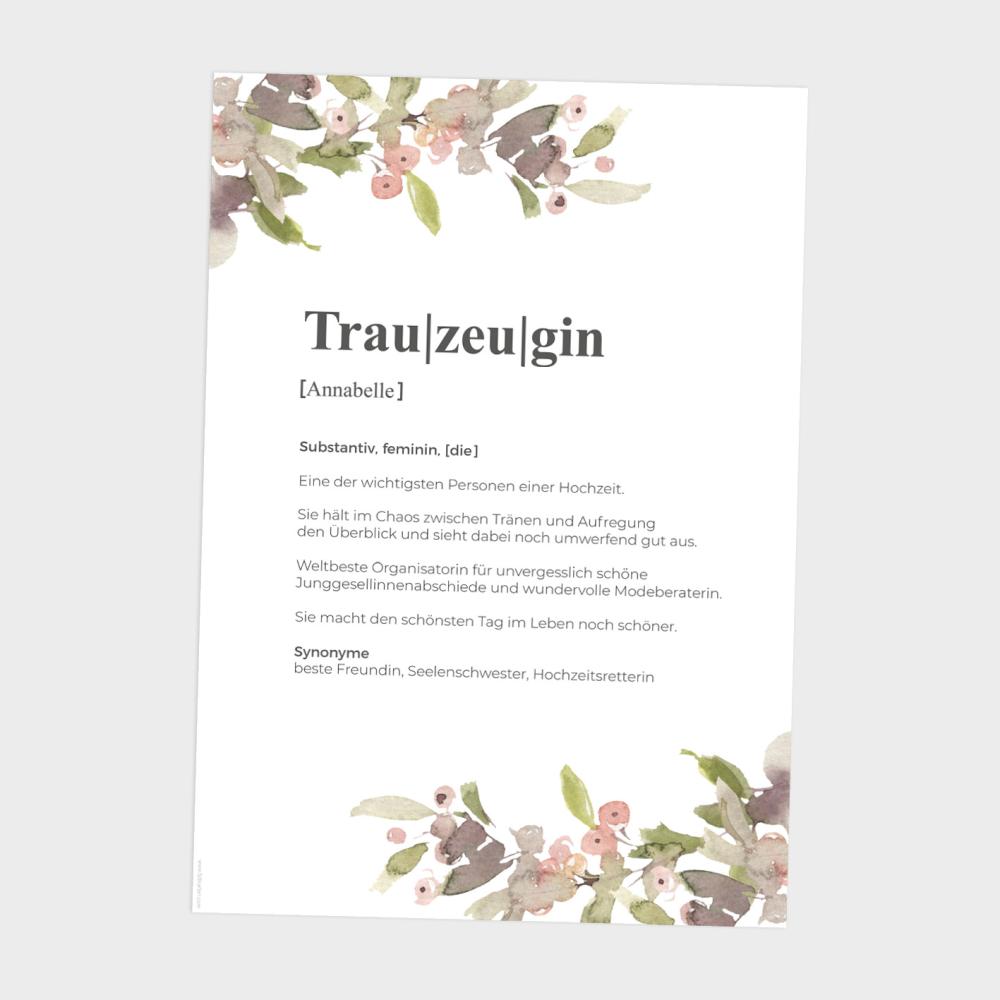 Definitionsposter "Trauzeugin 2" | Geschenkidee | Personalisiert | individuelles Bild | Wörterbuch