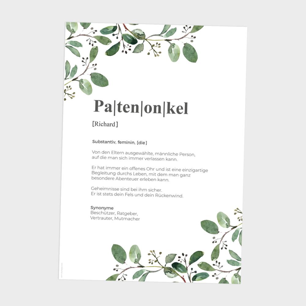 Definitionsposter "Patenonkel 2" | Geschenkidee | Personalisiert | individuelles Bild | Wörterbuch