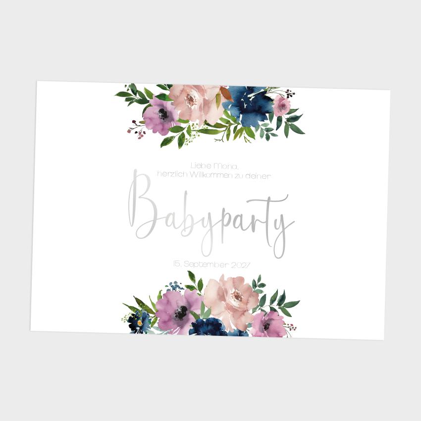 Metallicposter "Babyparty Blumen" | Goldposter | Willkommensschild | Personalisiertes Poster | Wanddeko