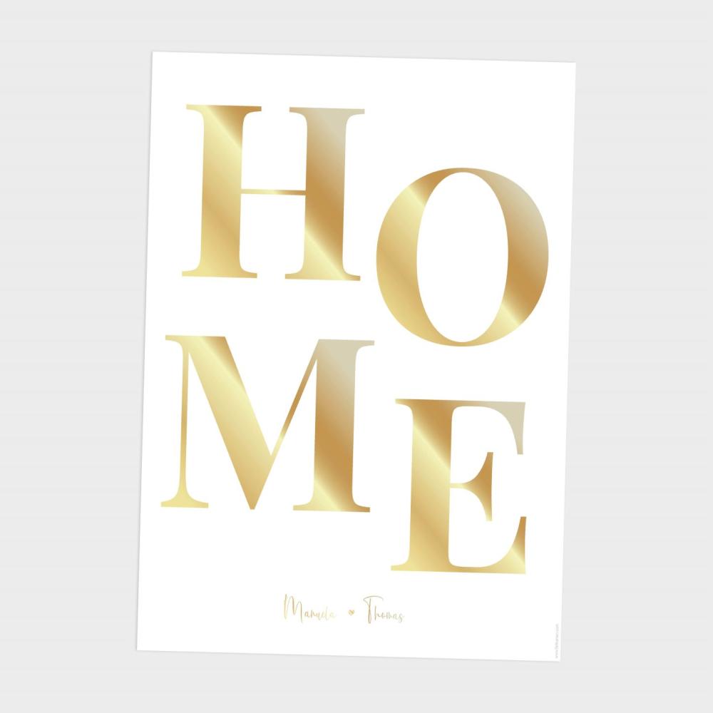 Metallicposter "HOME" | Goldposter | Familienposter | Personalisiertes Poster | Wanddeko