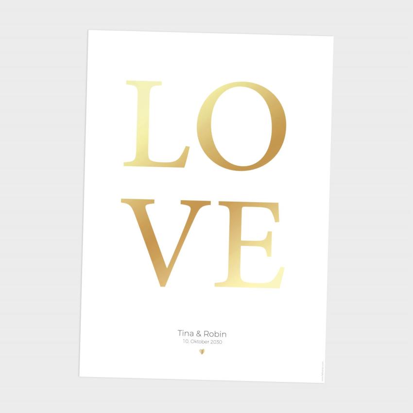 Metallicposter "LOVE" | Goldposter | Familienposter | Personalisiertes Poster | Wanddeko