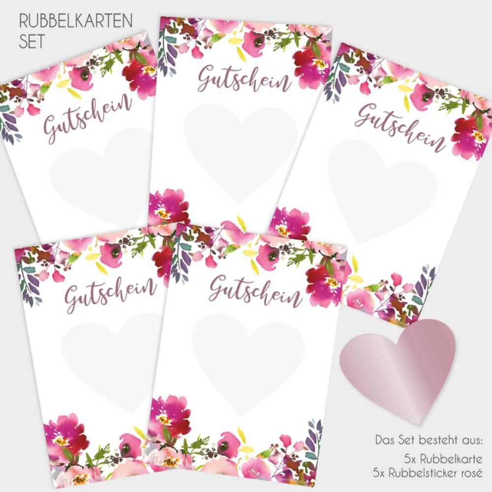 Rubbelkarten-Bundle DIN A6 "Pink Bunch" | Rubbellose | Postkarten | Gutscheine | Glückslos