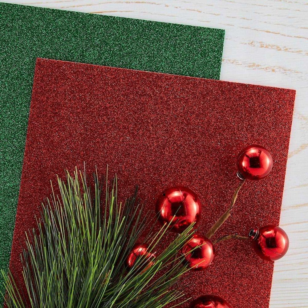 Spellbinders - Glitter Foam Sheets - "Red & Green" - Schaumstoffplatten Glitzer 