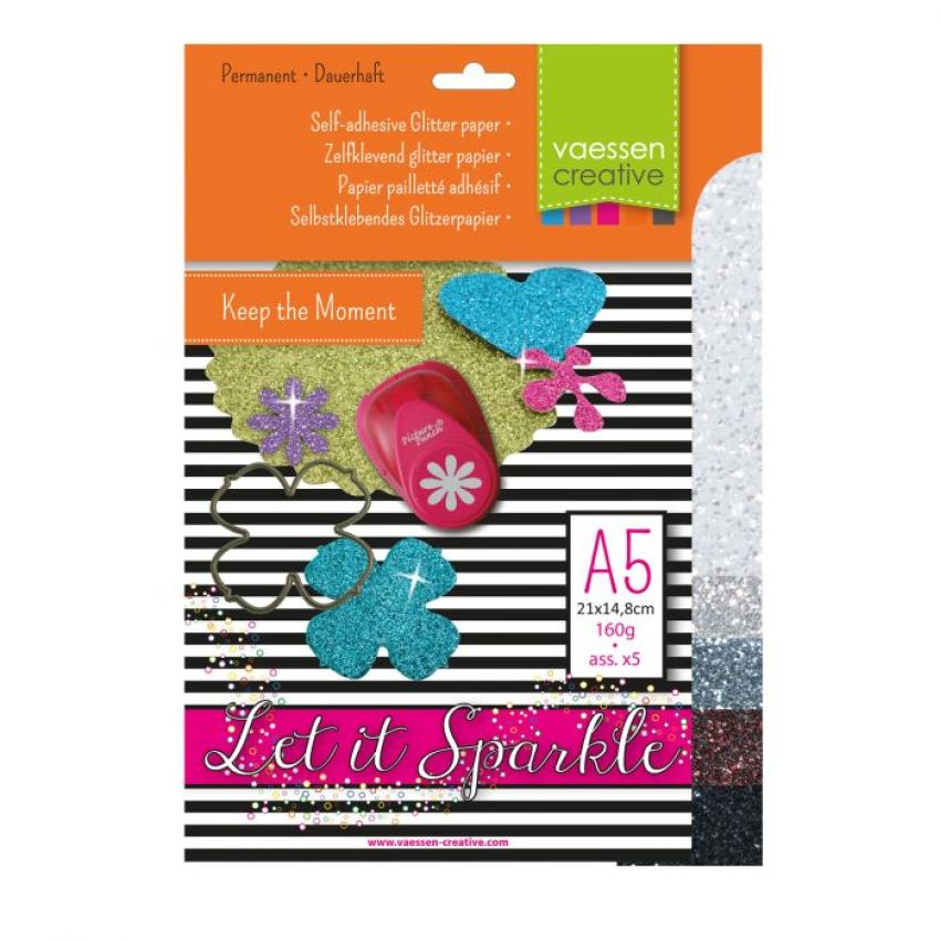  Florence - Glitzerpapier 160g selbstklebend 5 Bogen A5 farbig sortiert 1